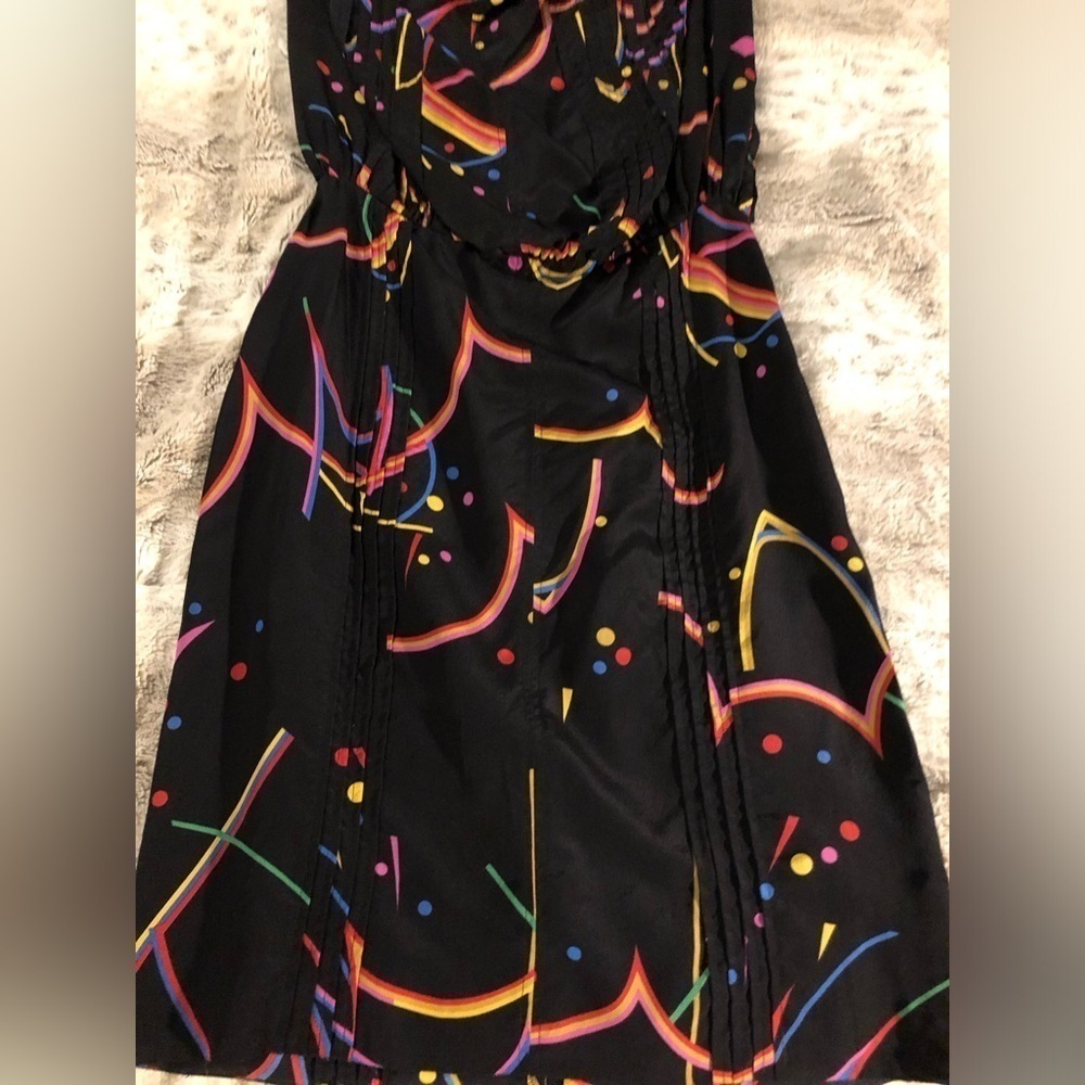 : : PRADA Silk Off Shoulder Multicolor Fun Print Dress : :​ - Picture 13 of 16